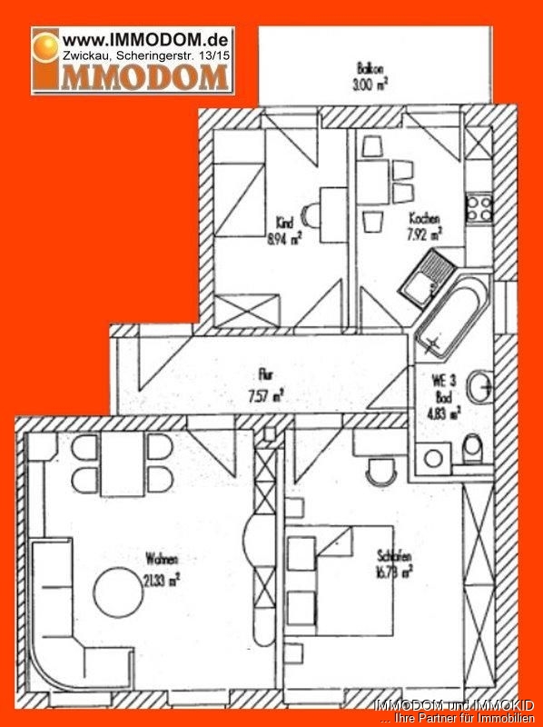 3-Zmmer-Wohnung mit BALKON und Laminat in Zwickau/Sa. zu vermieten! - Photo 3